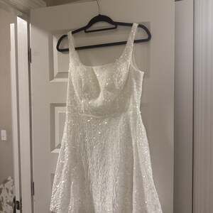 Stacees Embellished Structured A-Line Mini Dress in White